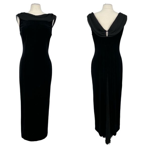 Vintage Dresses & Skirts - Vintage 90’s Robbie Bee Formal Dress Black Velvet Maxi Boat Neck Goth Size M